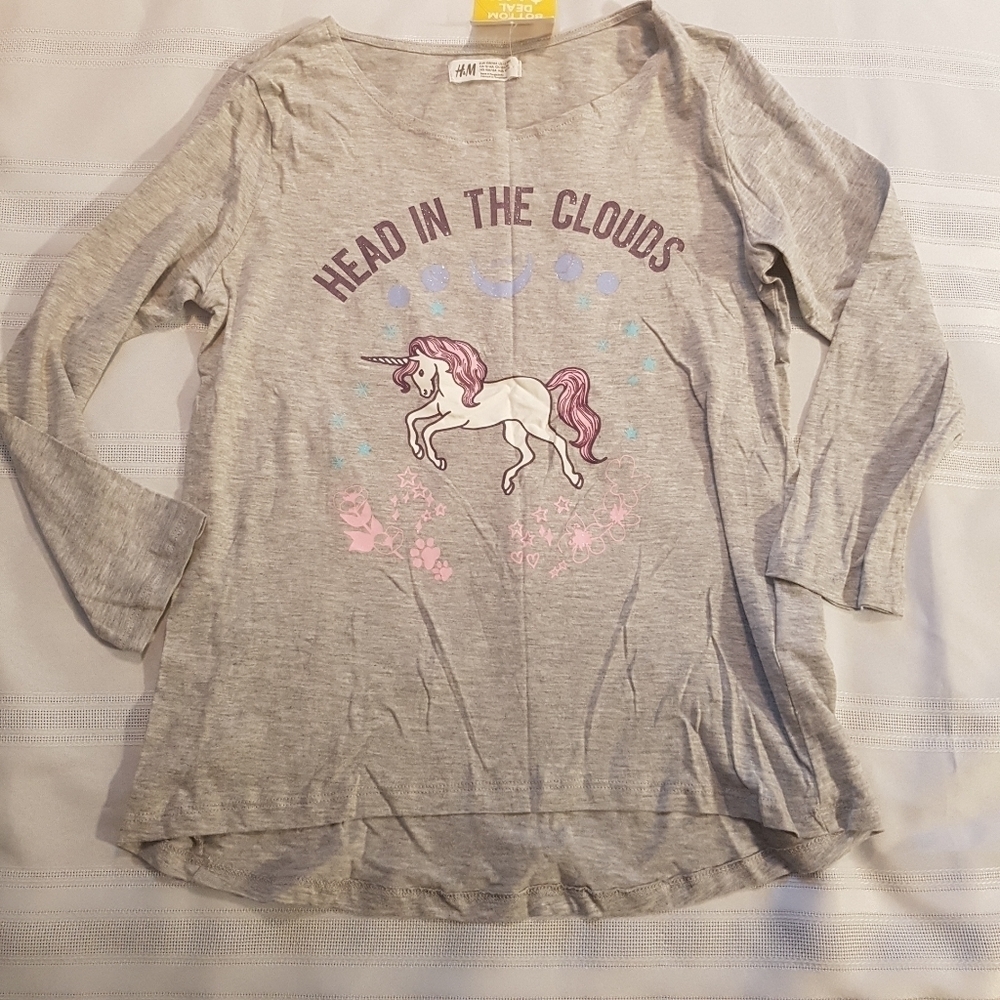 H & M girls size 12 14 unicorn long sleeved shirt